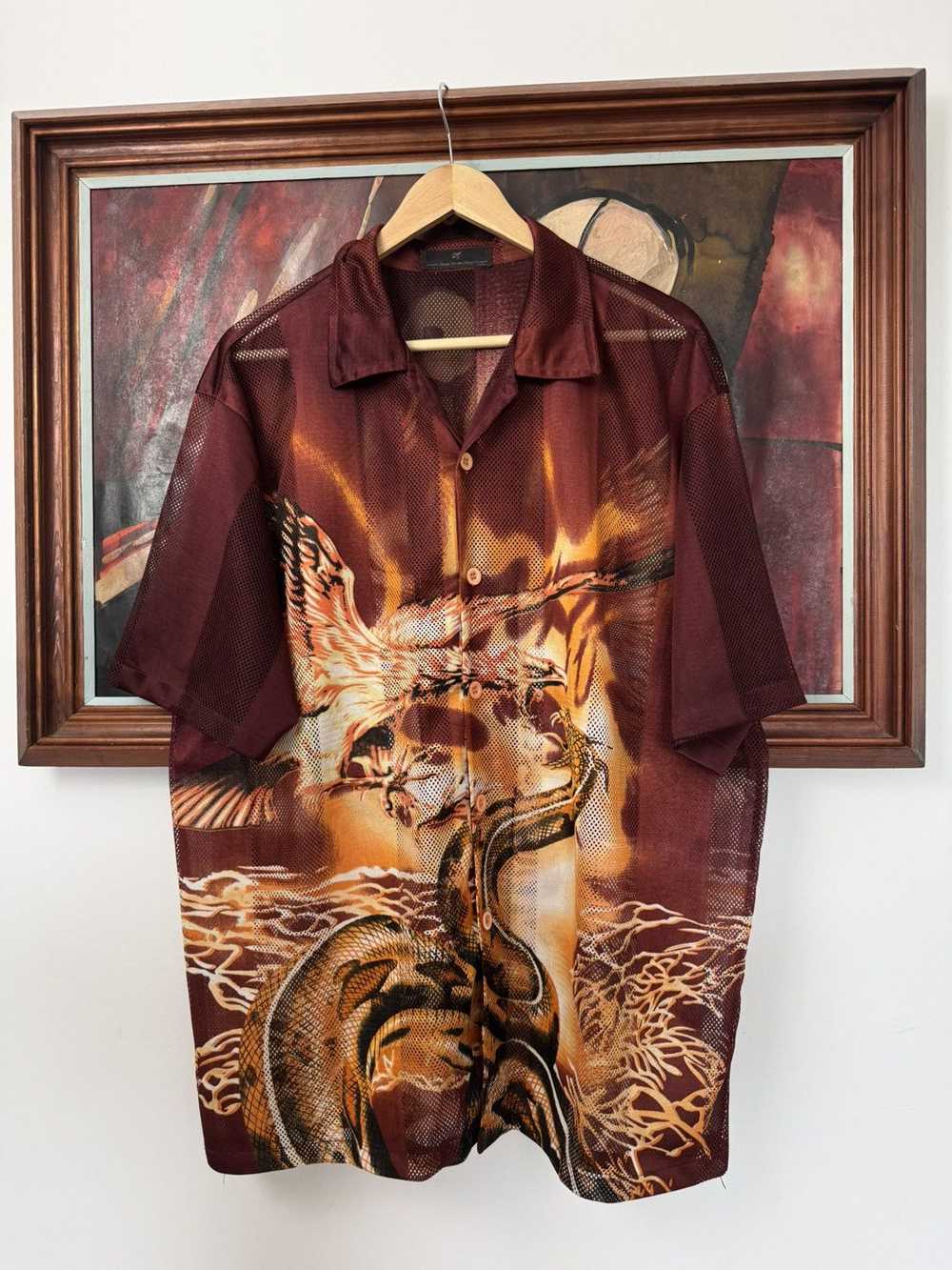 Vintage Y2k Dragon AvantGarde Button Up Shirt Str… - image 1