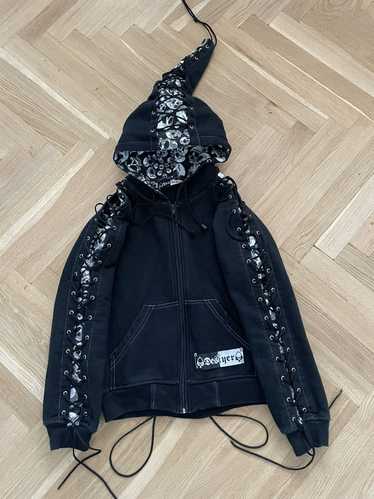 Rare Avant Garde Y2K Vintage Zip Hoodie Skull Got… - image 1