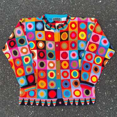 Vintage crazy all over pattern knit cardigan swea… - image 1