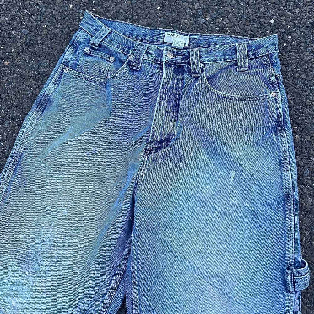 Vintage emergency exit y2k baggy denim blue work … - image 2