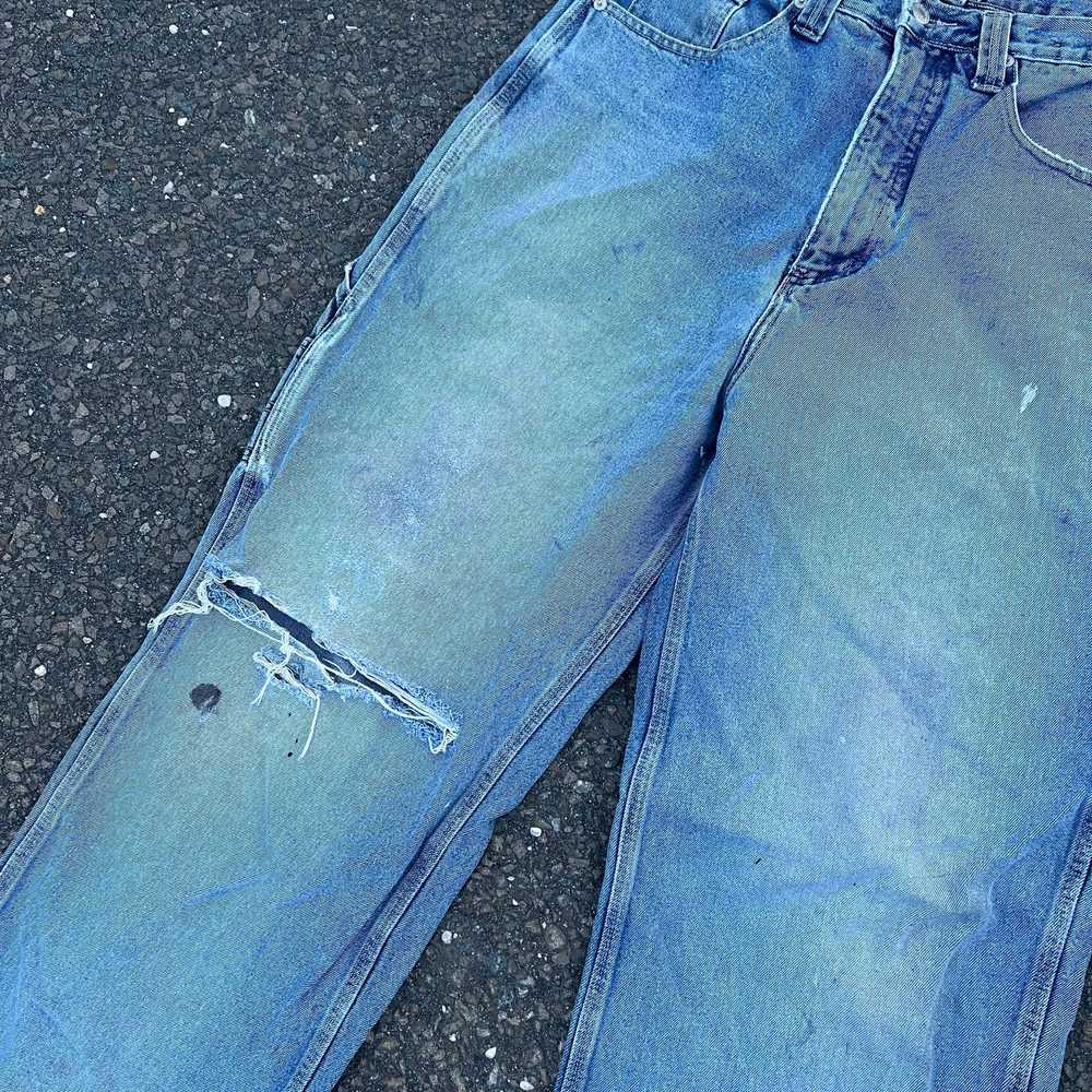 Vintage emergency exit y2k baggy denim blue work … - image 8