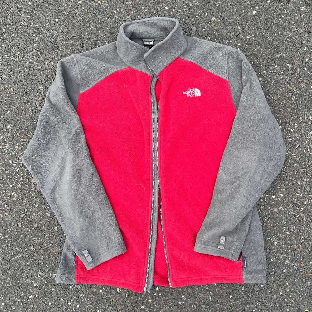 Vintage the north face red gray zip up fleece swe… - image 1