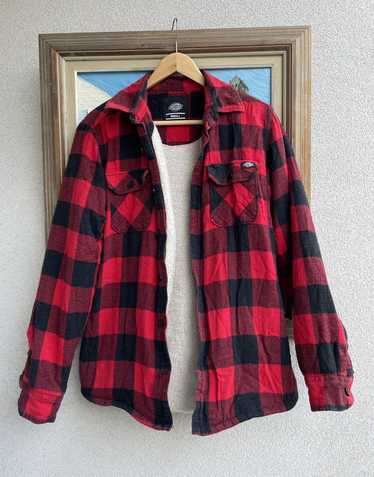 Dickies Fleece Flannel Button Up Red Black Shirt S