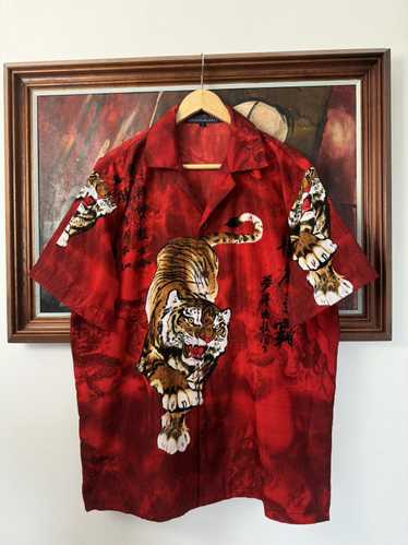 Vintage Y2k Tiger AvantGarde Button Up Shirt Stre… - image 1