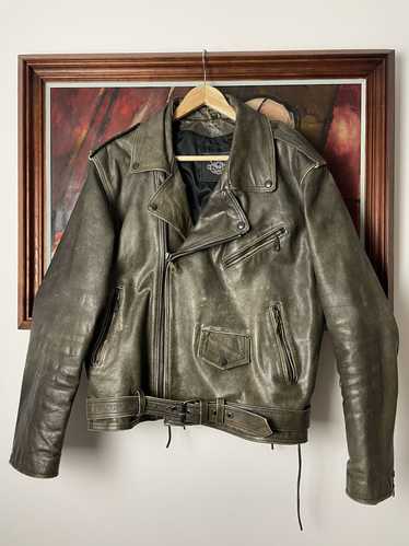 Rare Vintage 90s Leather Jacket Faded Washed Punk… - image 1