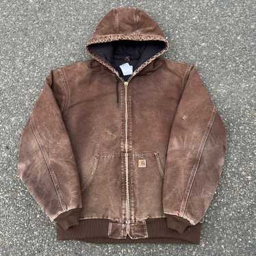 Vintage brown Carhartt work wear hooded jacket - image 1