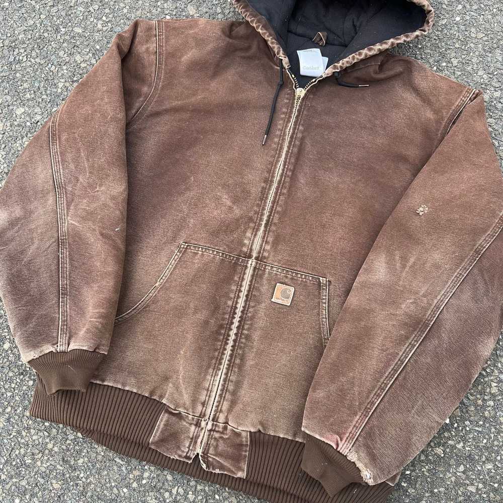 Vintage brown Carhartt work wear hooded jacket - image 2