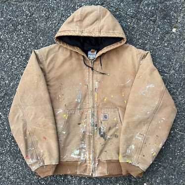 Vintage Y2K brown Carhartt brown paint work hooded