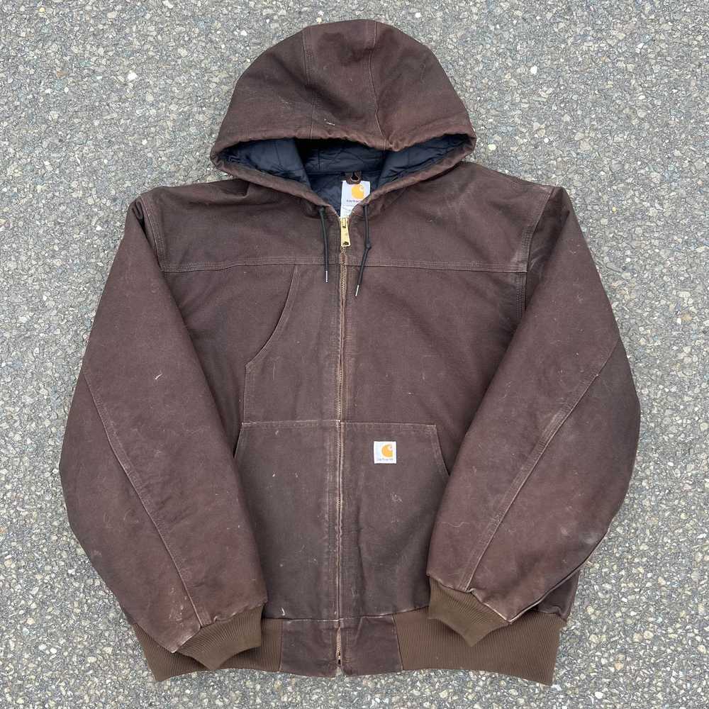 Vintage brown Carhartt y2k hooded work wear jacket - image 1