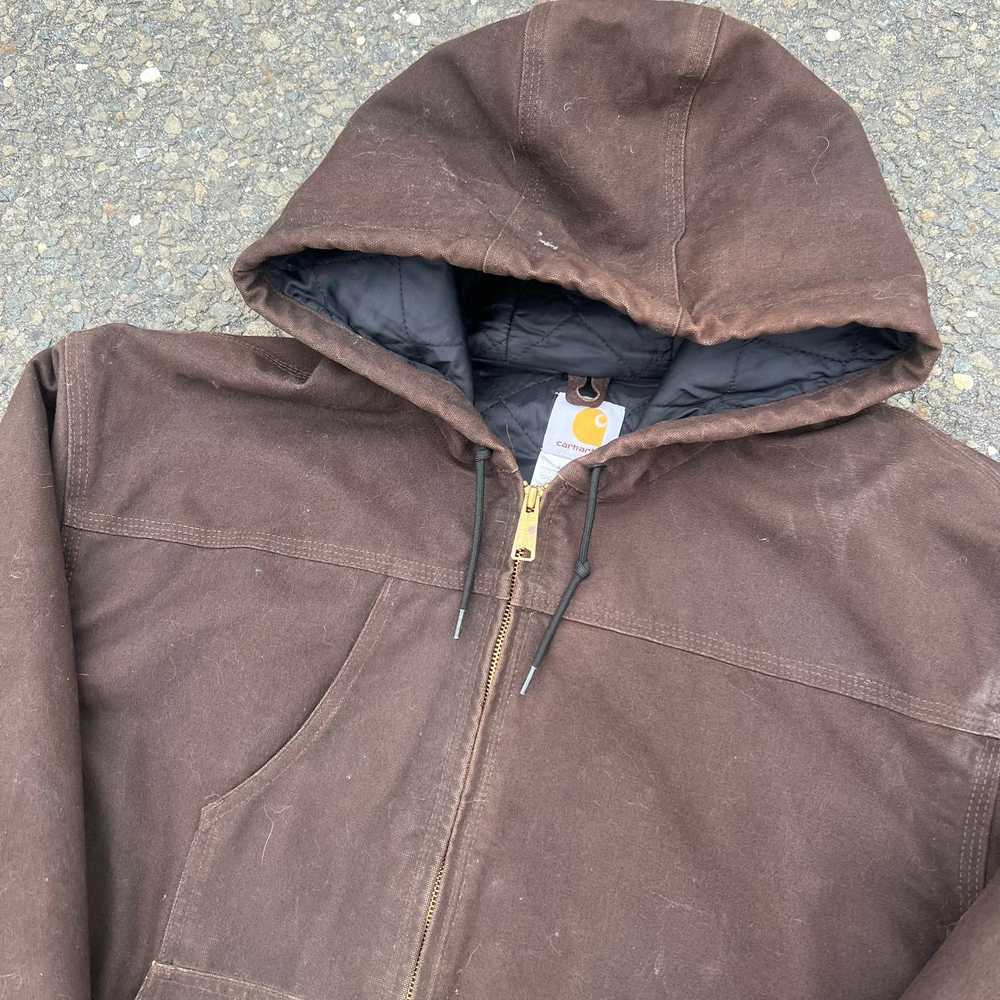 Vintage brown Carhartt y2k hooded work wear jacket - image 2