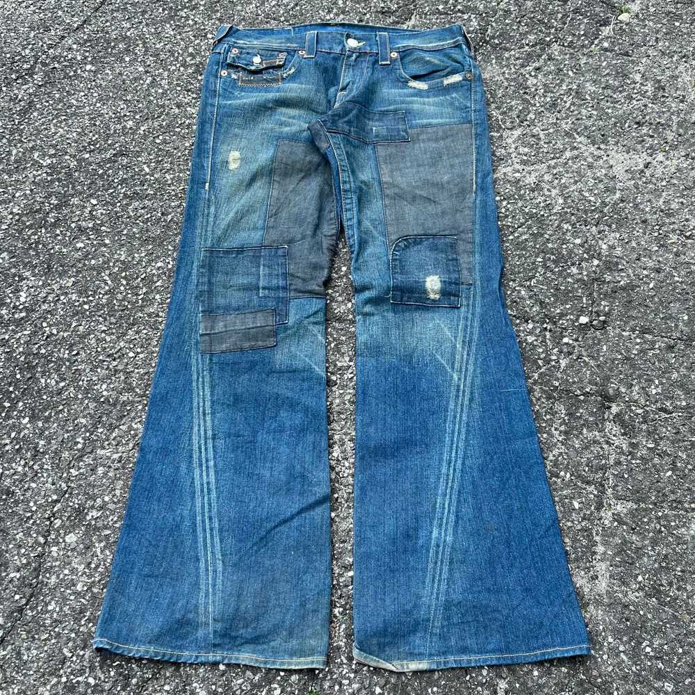 Vintage Y2K true religion denim blue crazy flare … - image 1