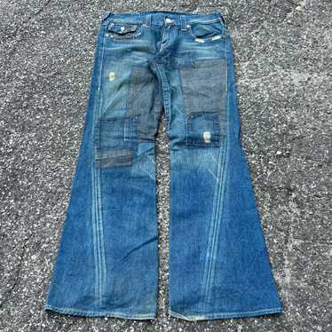 Vintage Y2K true religion denim blue crazy flare … - image 1