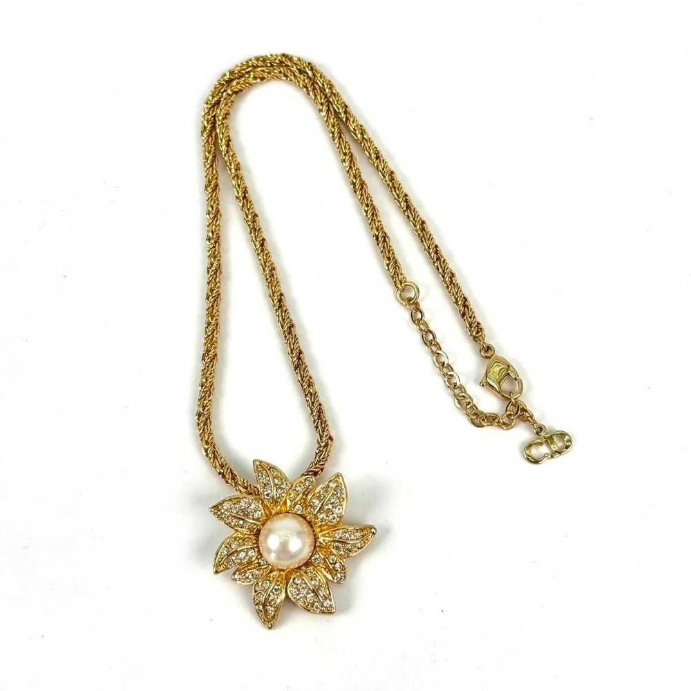 【Excellent Condition】Dior Necklace Pearl Gold Flo… - image 3