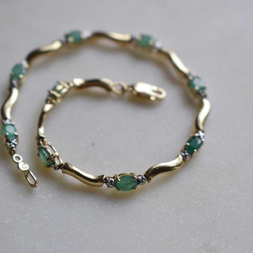 10K Gold Emerald and Diamond Bracelet - image 2