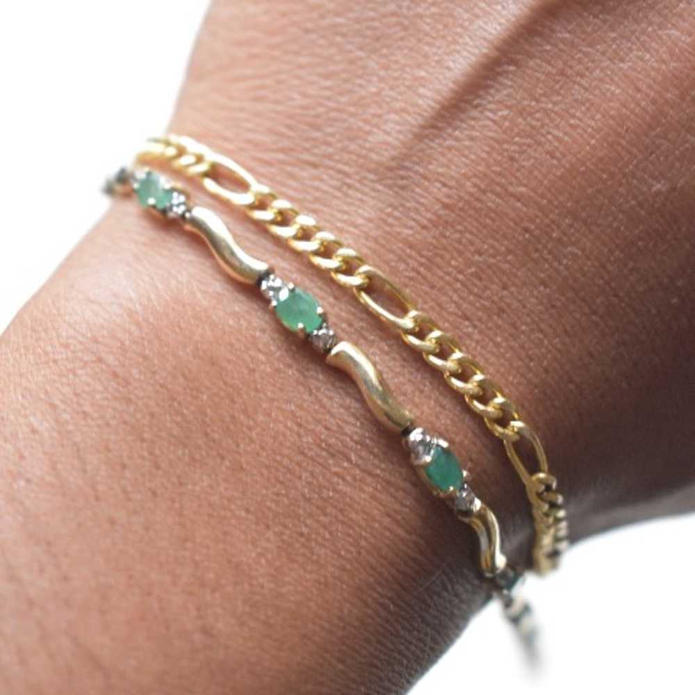 10K Gold Emerald and Diamond Bracelet - image 5