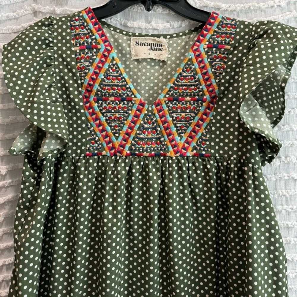 Adorable Savannah Jane Cap Sleeved Dark Green Pol… - image 2