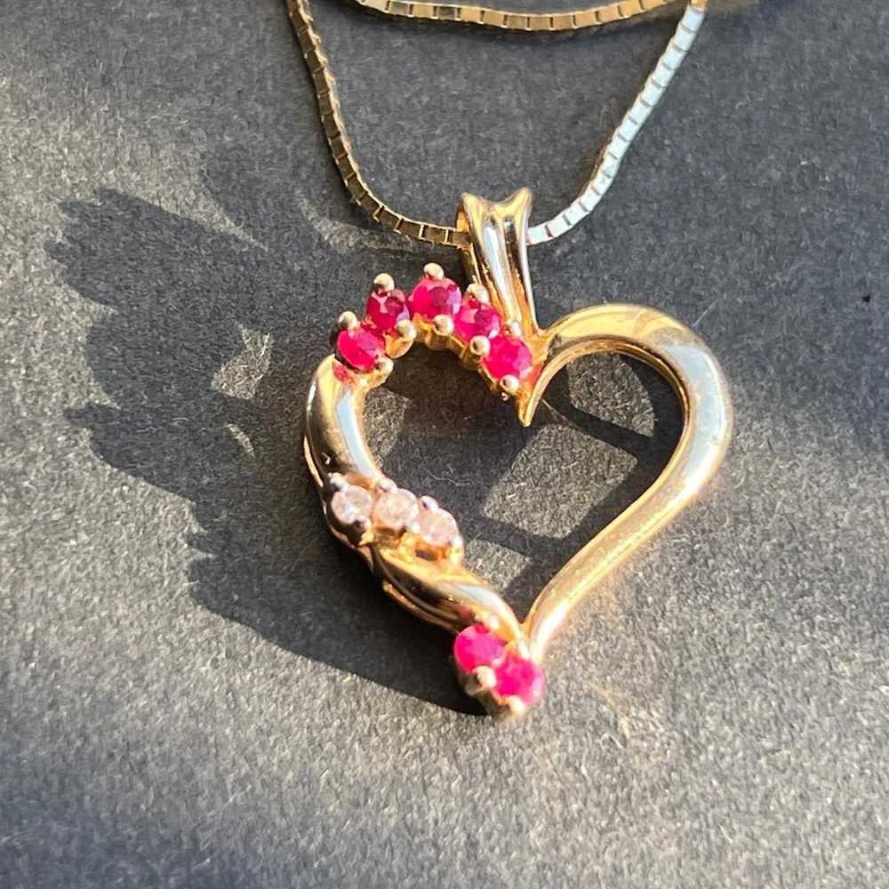 14k gold Ruby and Diamond Heart necklace. - image 7