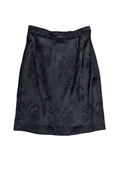 Yves Saint Laurent - Black Satin Brocade Skirt Sz… - image 1