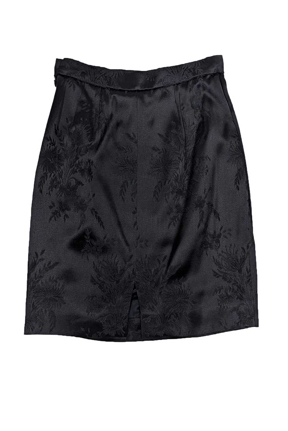 Yves Saint Laurent - Black Satin Brocade Skirt Sz… - image 2