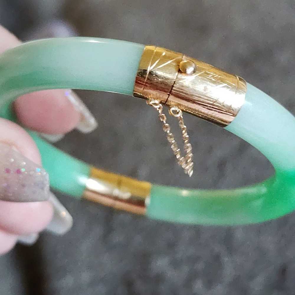 14k gold and jade bangle bracelet. - image 1