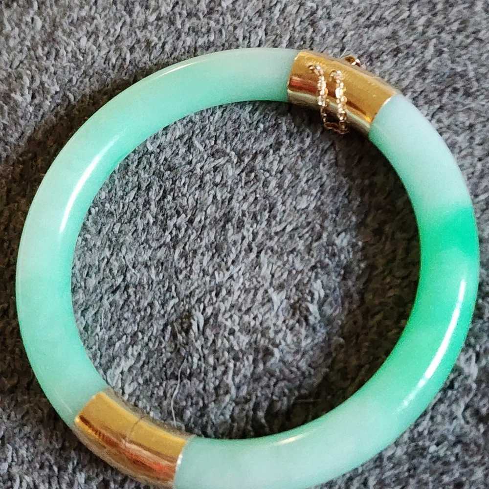 14k gold and jade bangle bracelet. - image 2