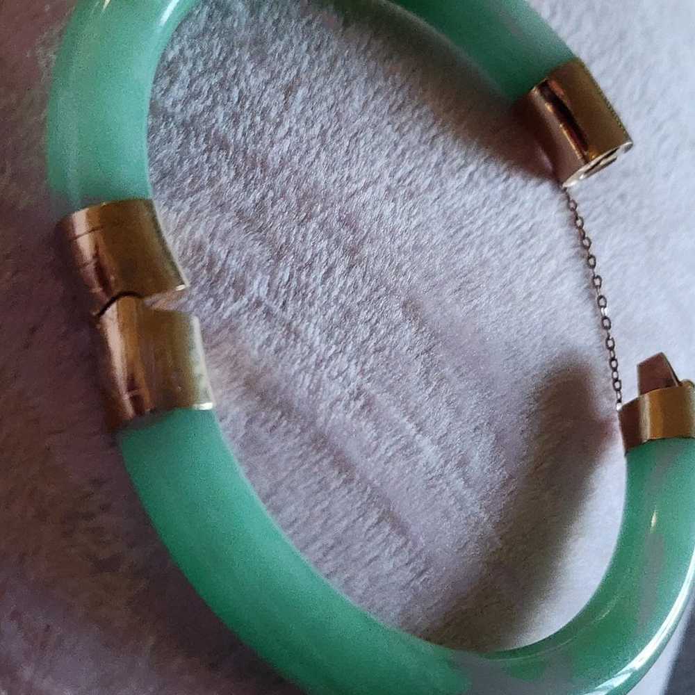 14k gold and jade bangle bracelet. - image 4