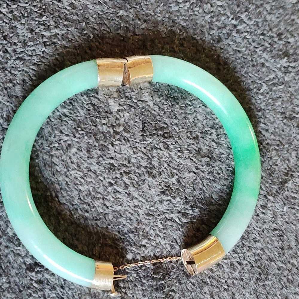 14k gold and jade bangle bracelet. - image 8