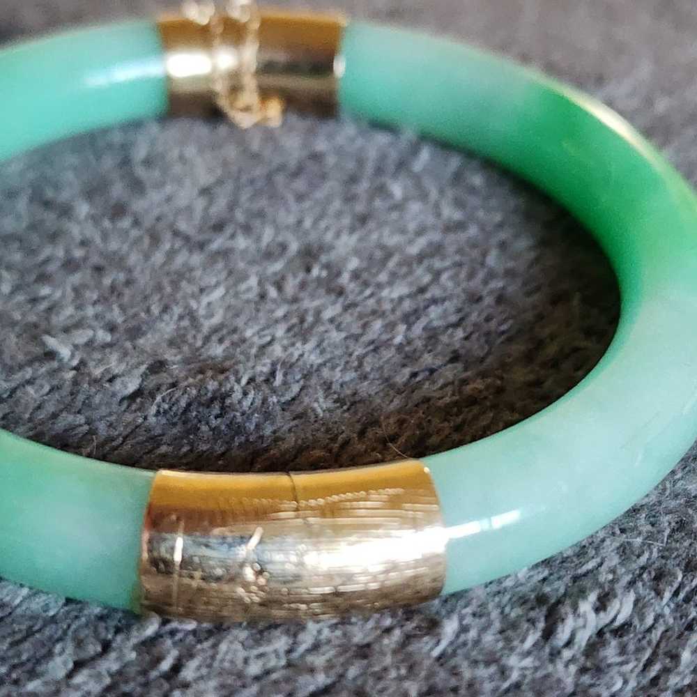 14k gold and jade bangle bracelet. - image 9