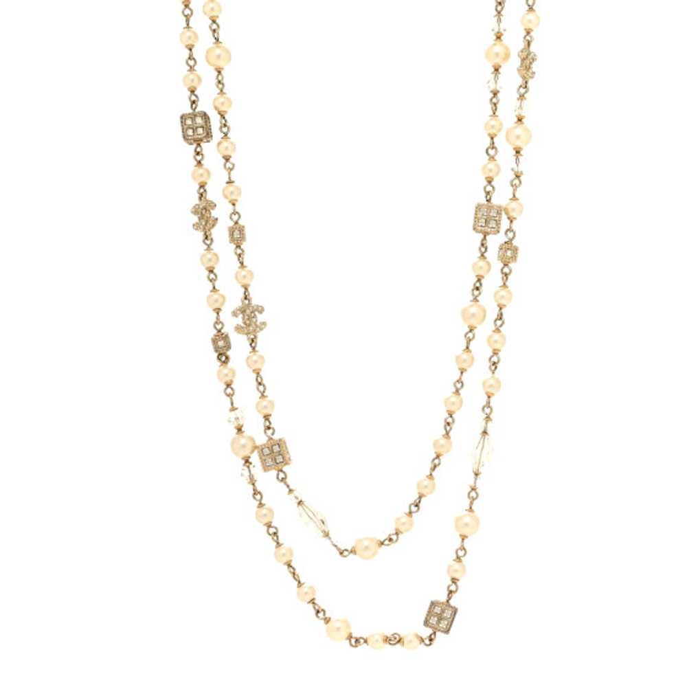 CHANEL Pearl Bead Crystal CC Long Necklace Gold - image 1