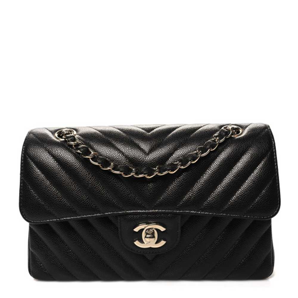 CHANEL Caviar Chevron Quilted Small Double Flap B… - image 1