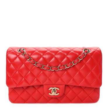 CHANEL Lambskin Quilted Medium Double Flap Red