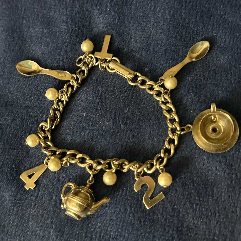 1950’s Vintage “T 4 2”Charm Bracelet Tea time Cha… - image 2