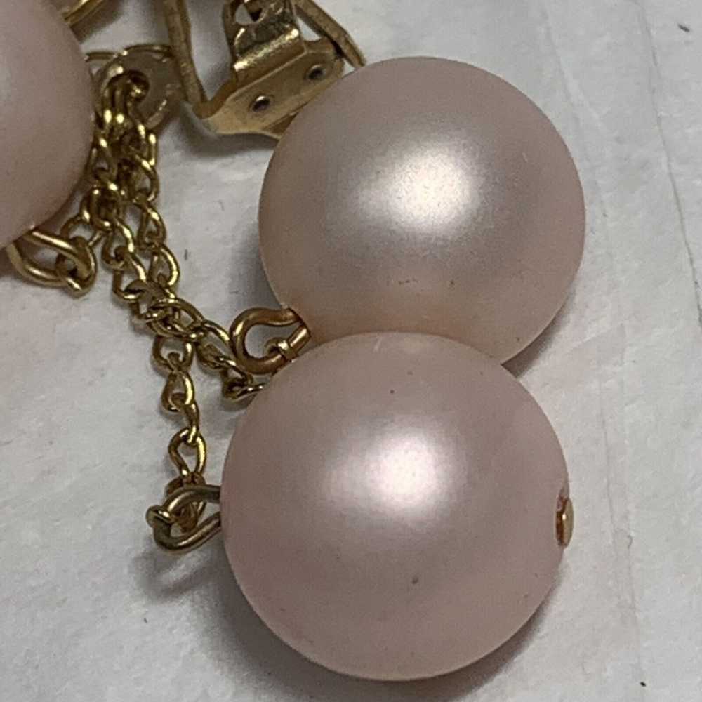 VINTAGE Pink Dangle Bead Ball Earrings Gold Tone … - image 4