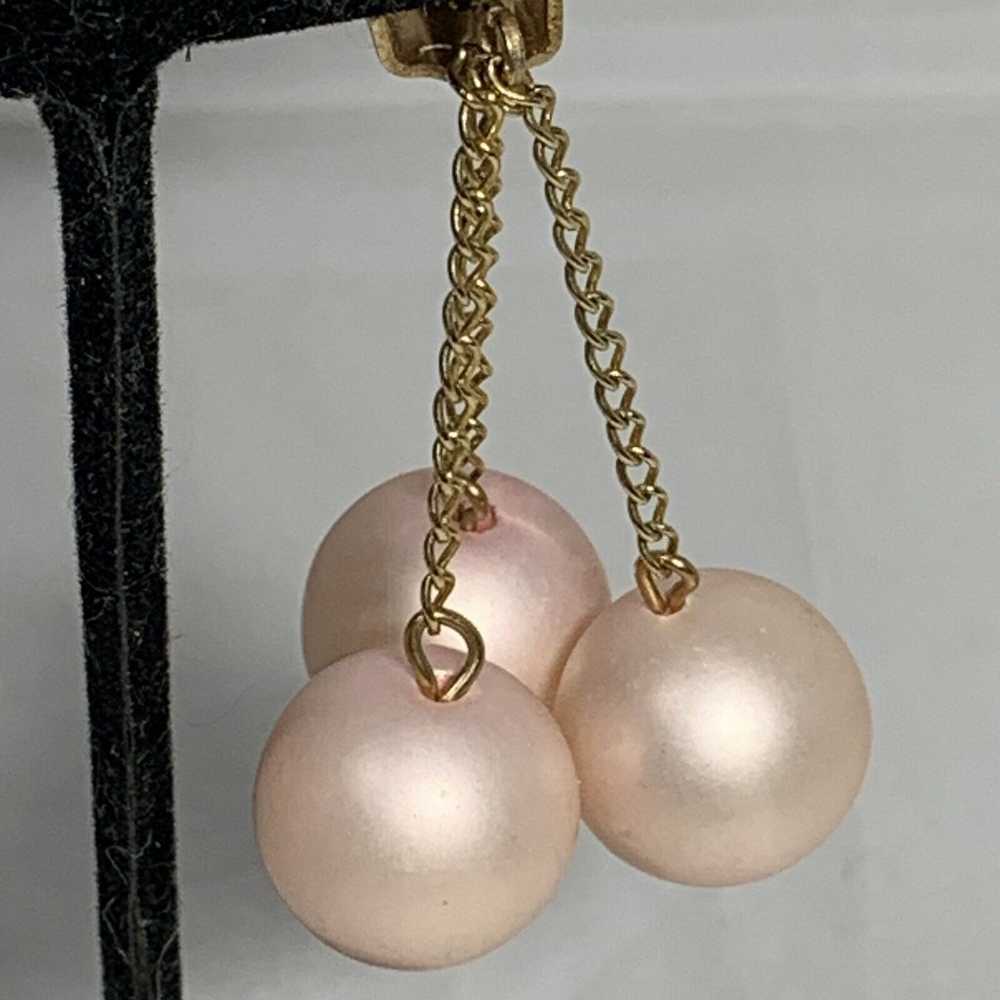 VINTAGE Pink Dangle Bead Ball Earrings Gold Tone … - image 5