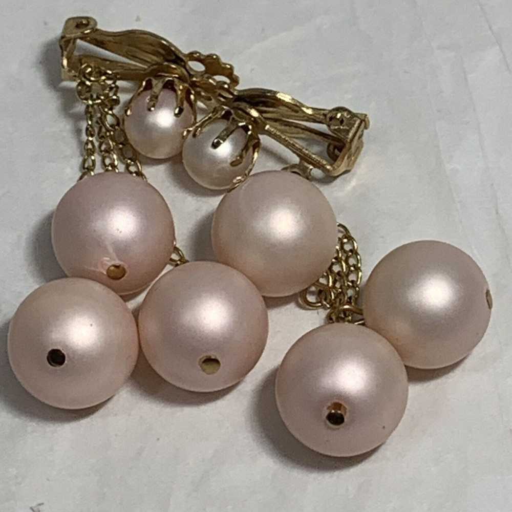 VINTAGE Pink Dangle Bead Ball Earrings Gold Tone … - image 7