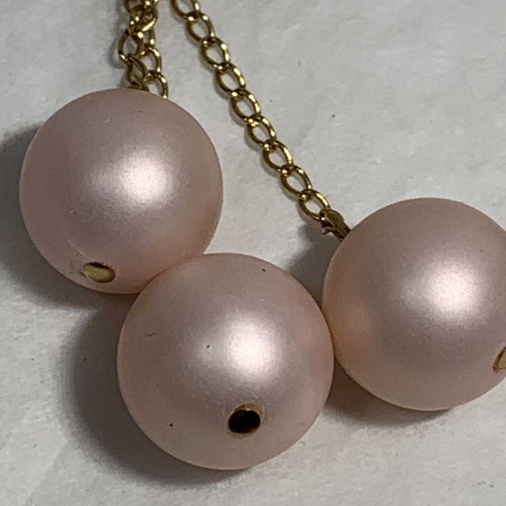 VINTAGE Pink Dangle Bead Ball Earrings Gold Tone … - image 8