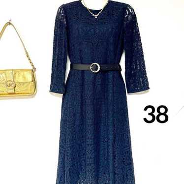 Navy lace long-sleeve dress.