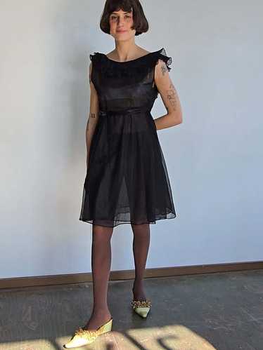 Vintage Scalloped Ruffled Layered Sheer Dress