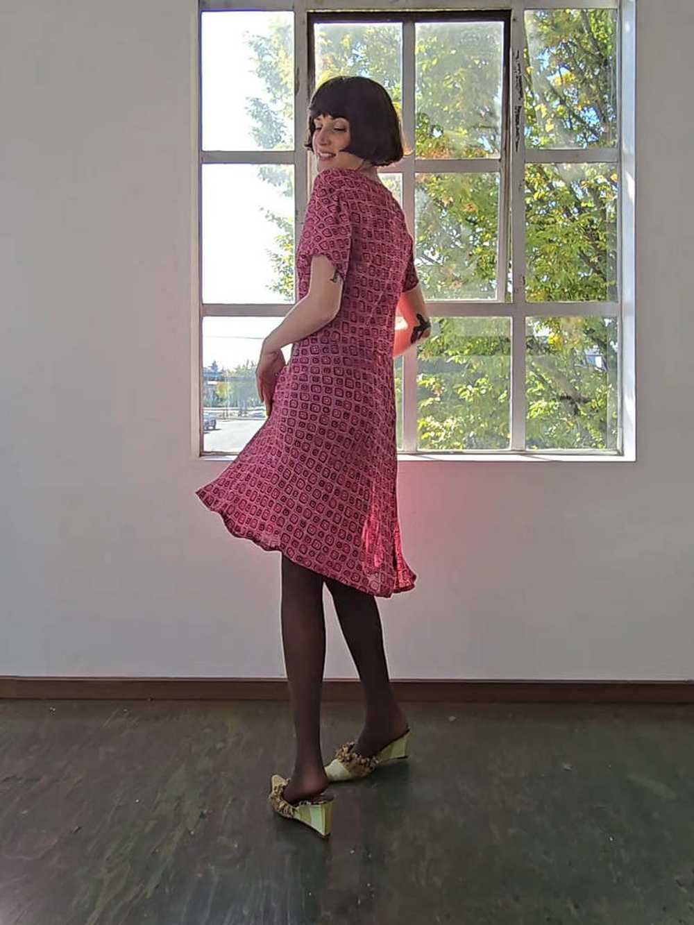 Vintage Sheer Day Dress - Pink Geometric Print - image 3