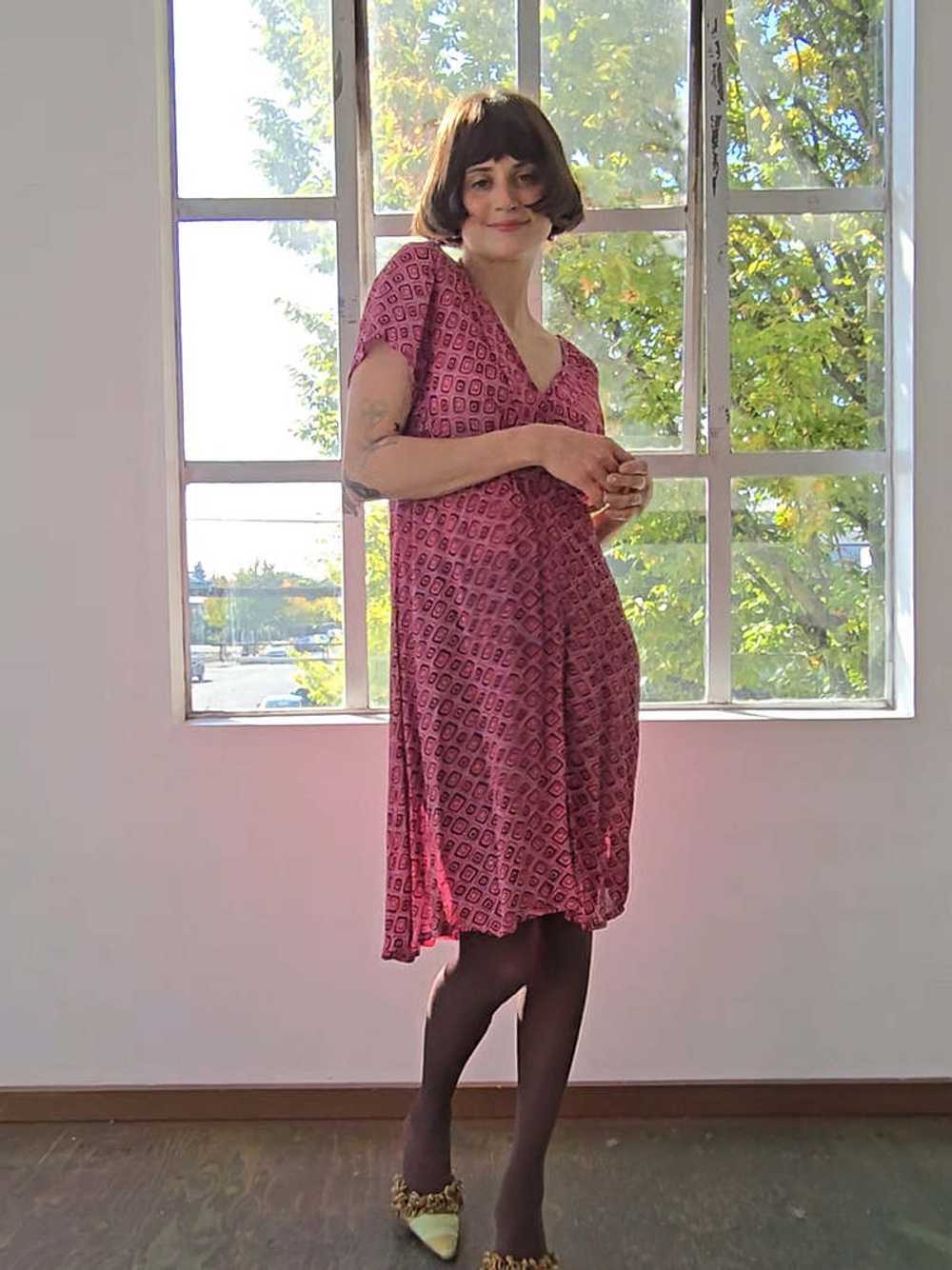 Vintage Sheer Day Dress - Pink Geometric Print - image 4