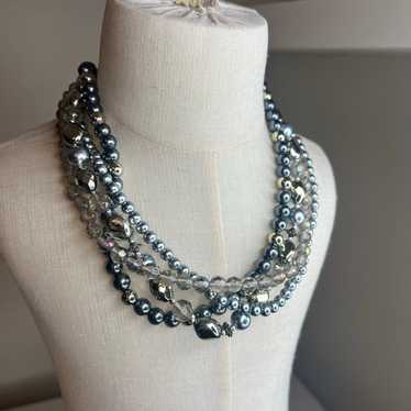 Vintage multilayered beaded and faux pearl dark m… - image 1