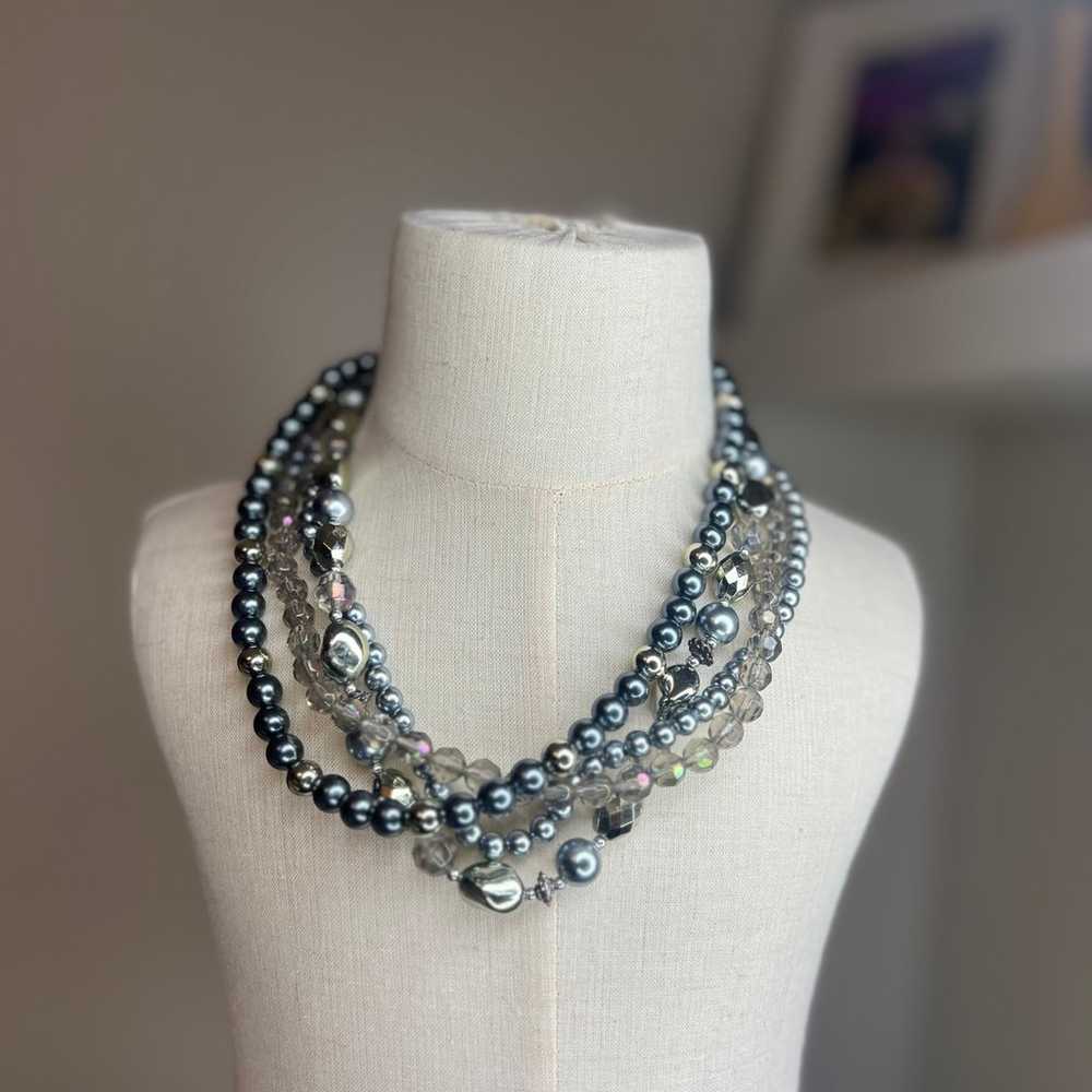 Vintage multilayered beaded and faux pearl dark m… - image 2