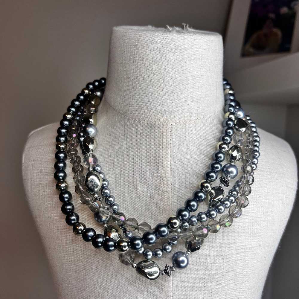 Vintage multilayered beaded and faux pearl dark m… - image 3