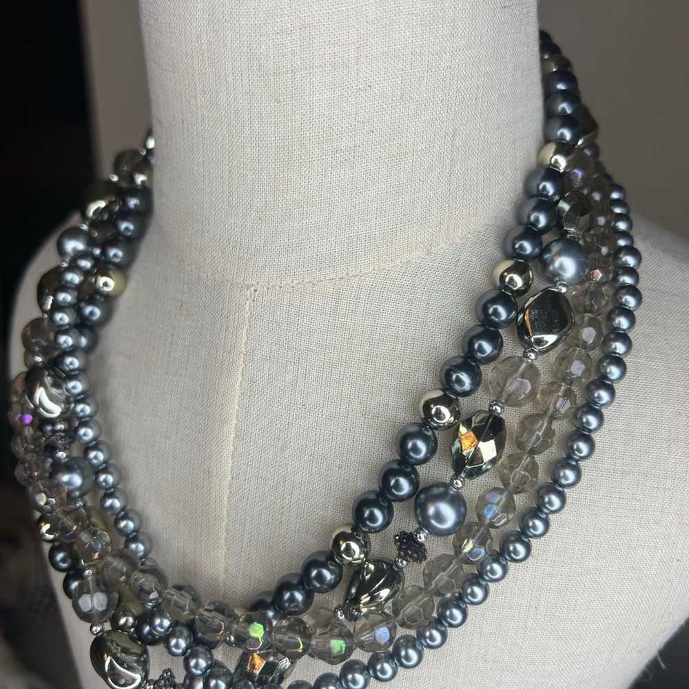 Vintage multilayered beaded and faux pearl dark m… - image 4