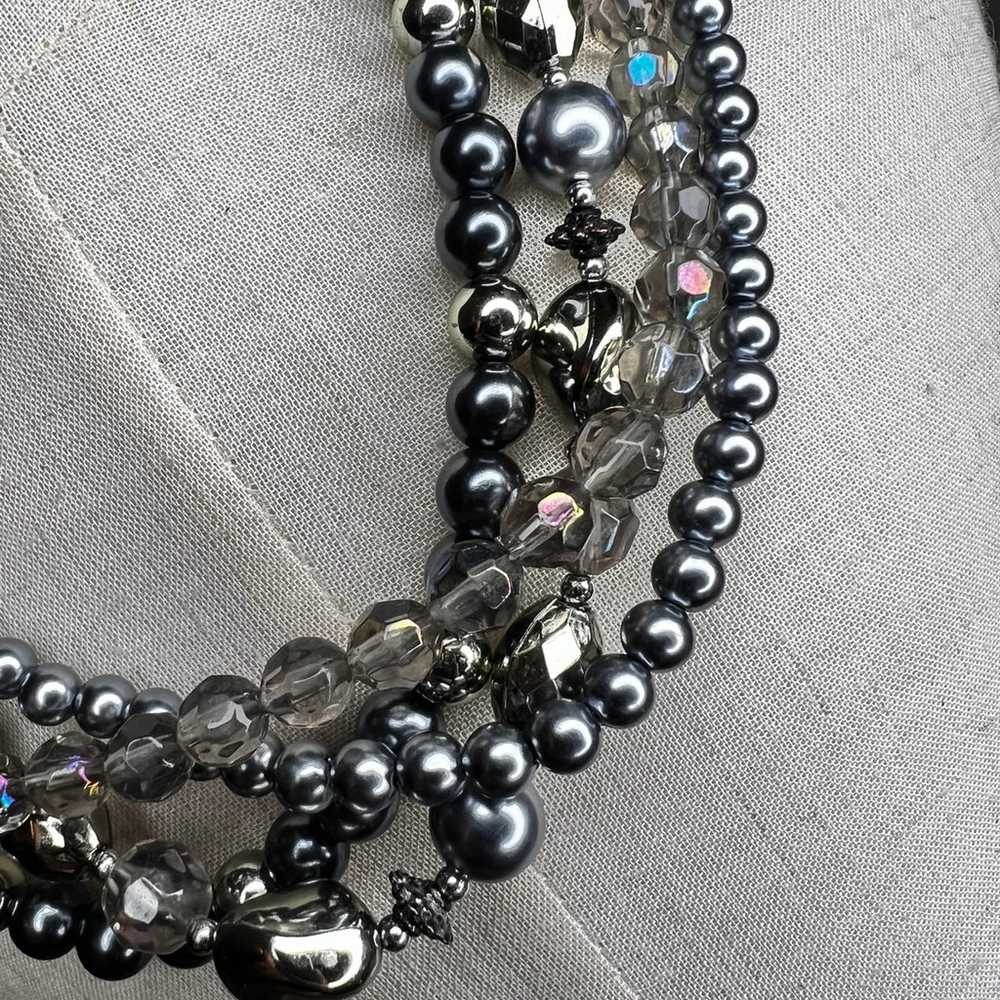 Vintage multilayered beaded and faux pearl dark m… - image 6