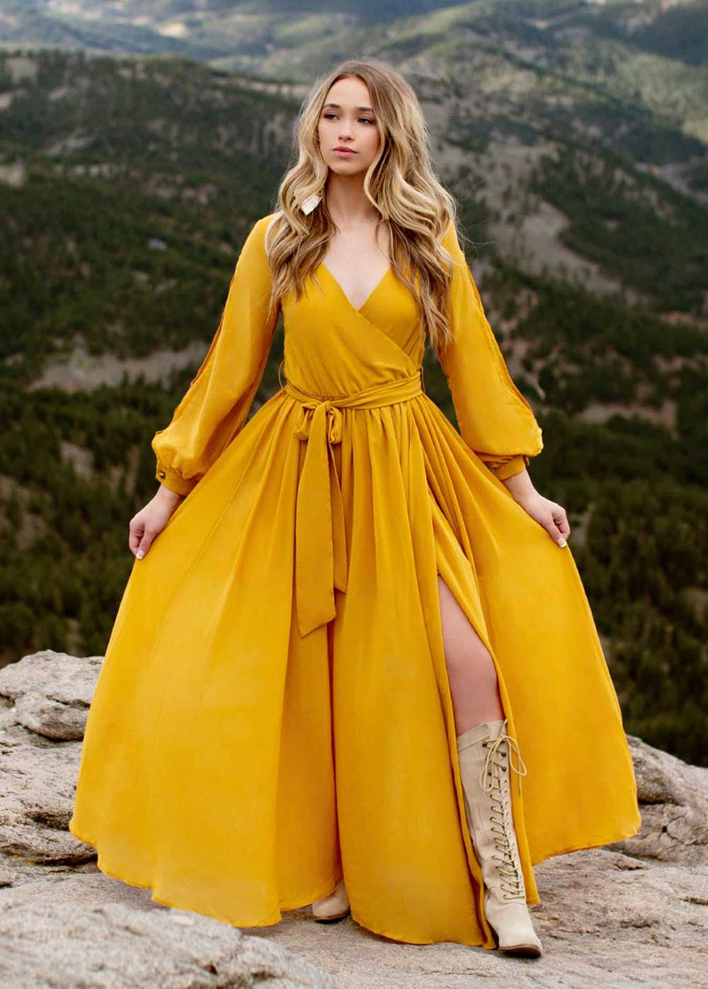 Joyfolie Aniya Dress in Mustard - image 1