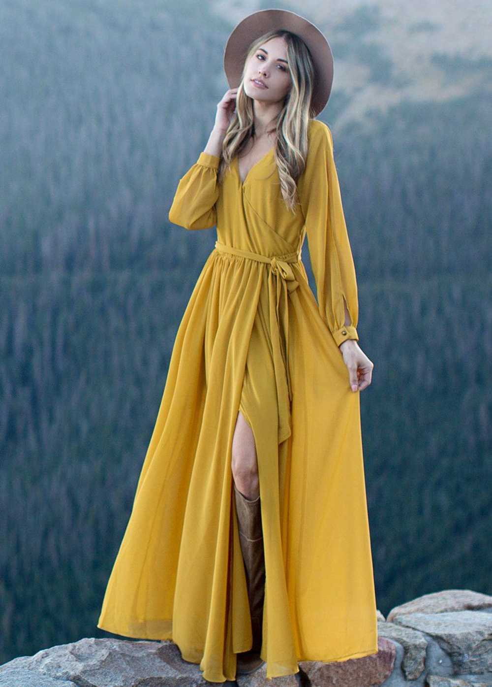 Joyfolie Aniya Dress in Mustard - image 3