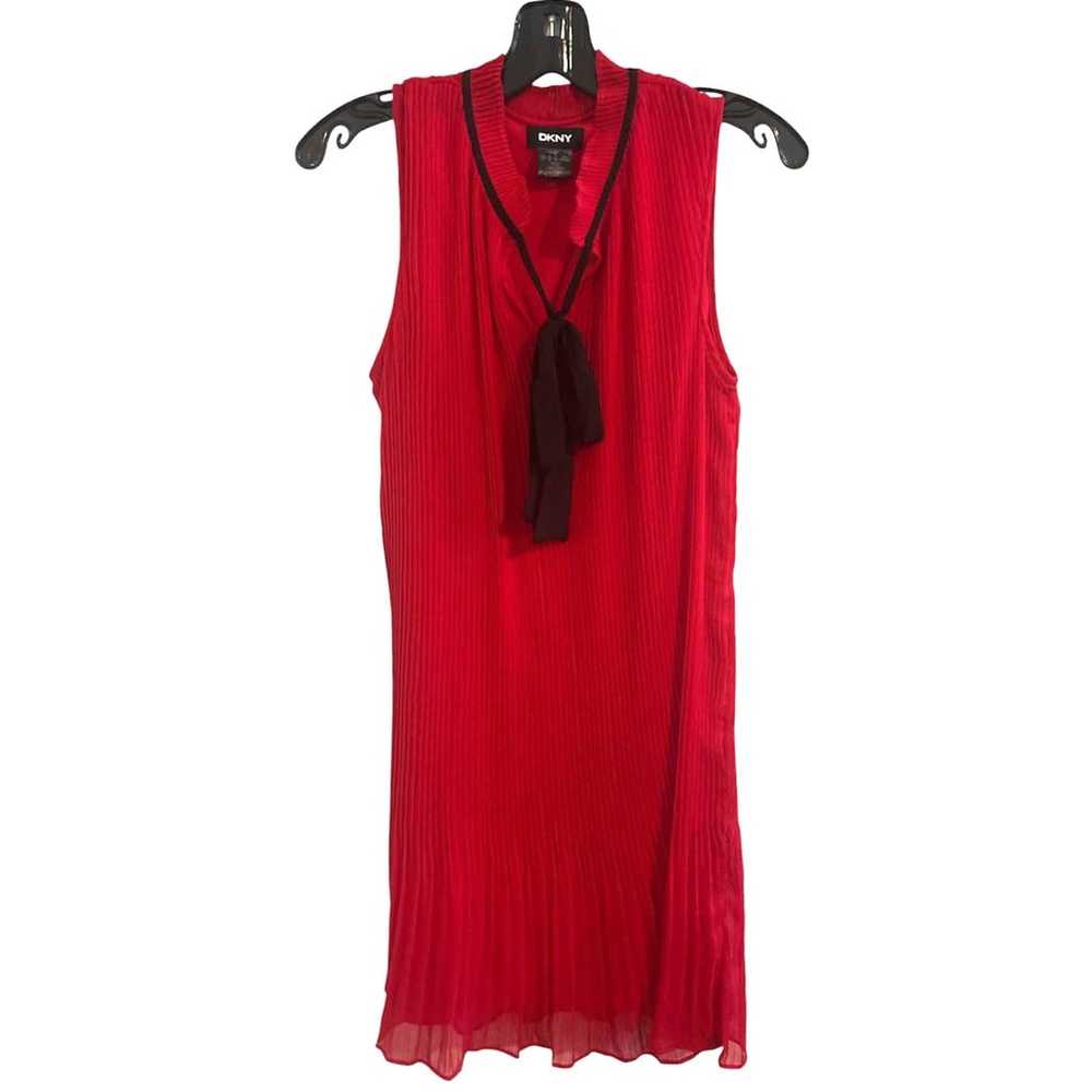 NWOT DKNY Red Sleeveless Chiffon Shift Dress w/Bl… - image 2