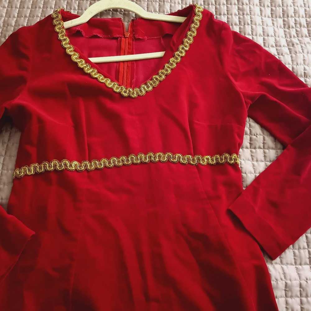 Vintage Red Velvet Dress Gold Trim Regent Hollywo… - image 3