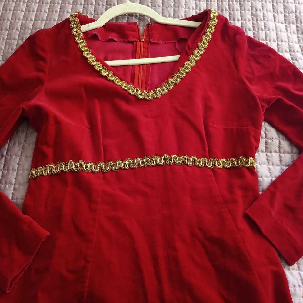 Vintage Red Velvet Dress Gold Trim Regent Hollywo… - image 4